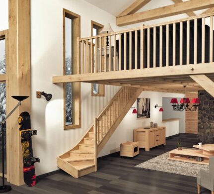 Escalier bois quart tournant