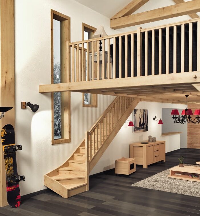 Escalier bois quart tournant