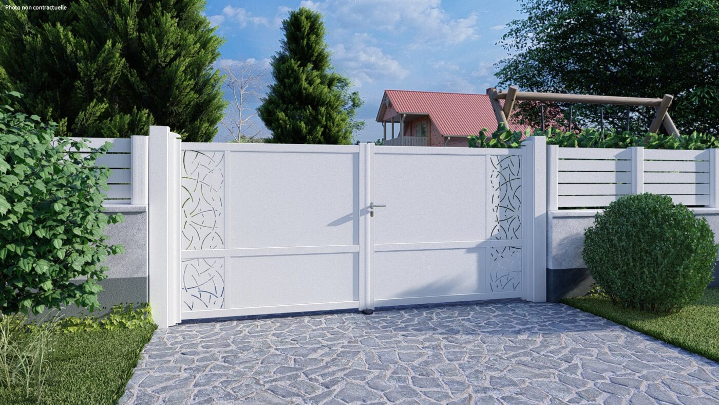 gamme portails, portail battant blanc avec décorations