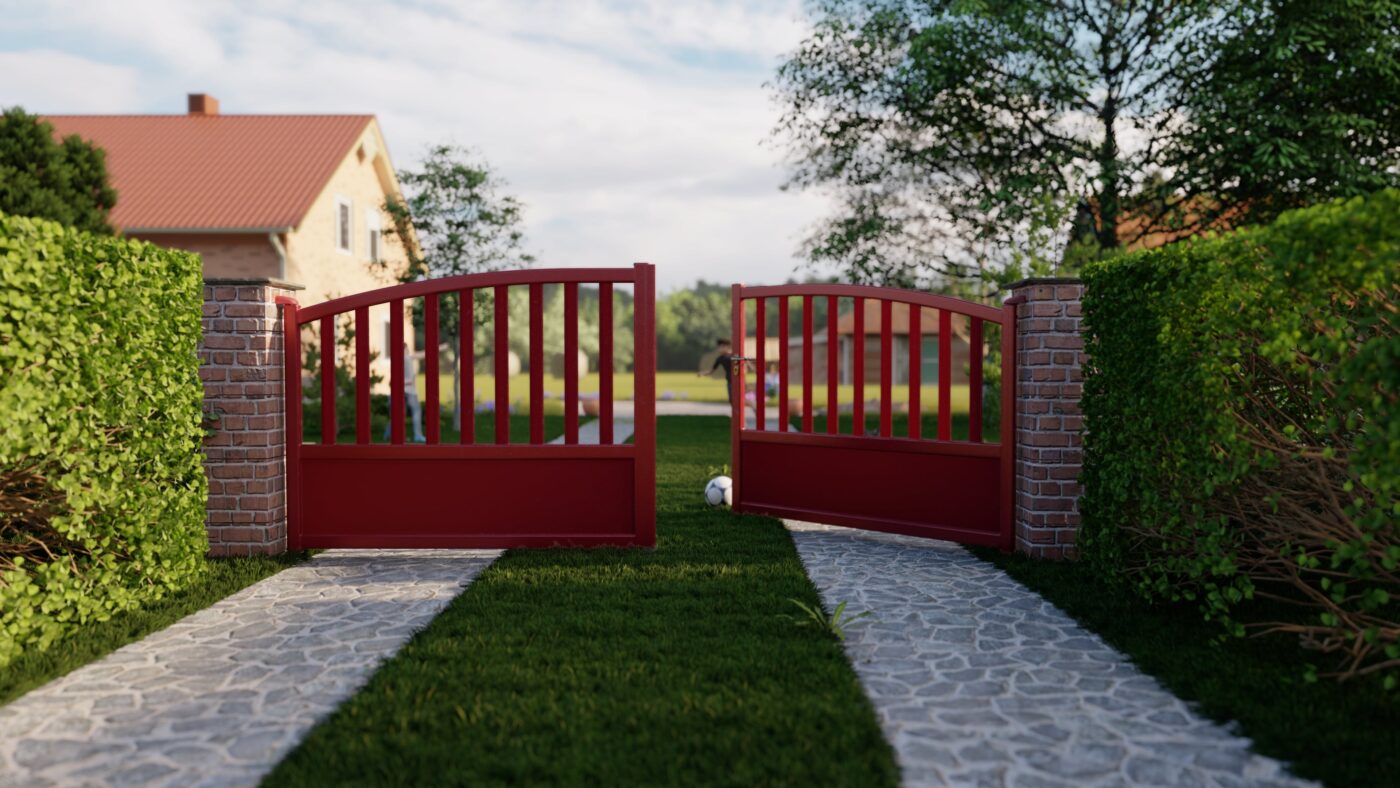 Gamme portails, portail bois battant rouge